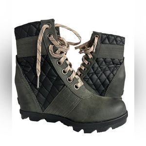 Sorel Womens Olive Black Slate Lexie NL3375-026 Wedge Rain Boots Size US 8